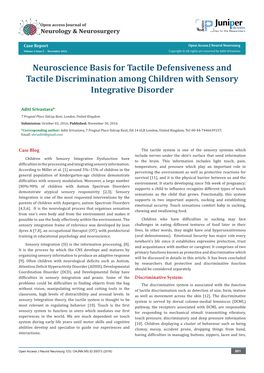 Neuroscience Basis for Tactile Defensiveness and Tactile Discrimination Among Children with Sensory Integrative Disorder