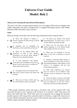 Universe User Guide Model: Rok 2