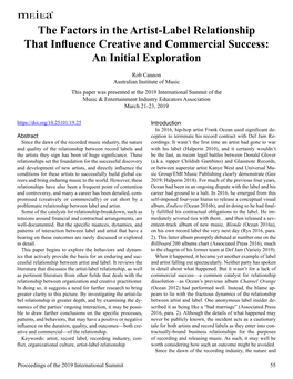 The Factors in the Artist-Label Relationship That Influence Creative and Commercial Success: an Initial Exploration