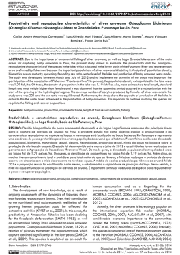 Productivity and Reproductive Characteristics of Silver Arowana Osteoglossum Bicirrhosum (Osteoglossiformes: Osteoglossidae) at Grande Lake, Putumayo Basin, Peru