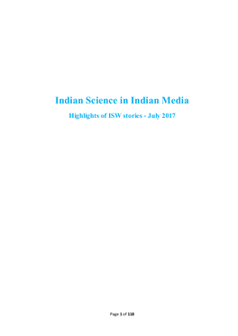 Indian Science in Indian Media Highlights of ISW Stories - July 2017