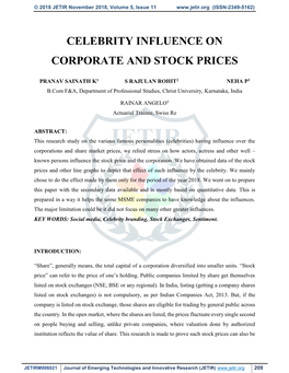 Celebrity Influence on Corporate and Stock Prices