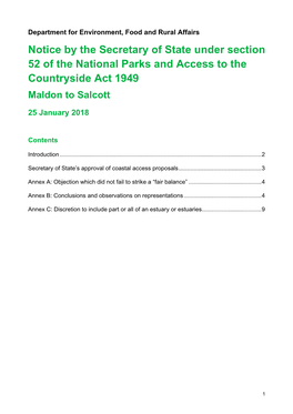 Notice by the Secretary of State Under Section 52 of the National Parks and Access to the Countryside Act 1949 Maldon to Salcott