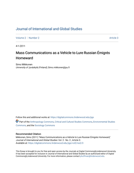 Mass Communications As a Vehicle to Lure Russian Émigrés Homeward