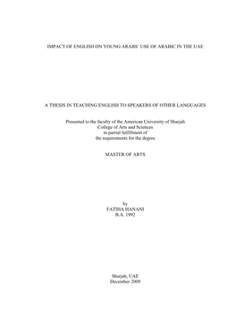 Impact of English on Young Arabs' Use of Arabic in The