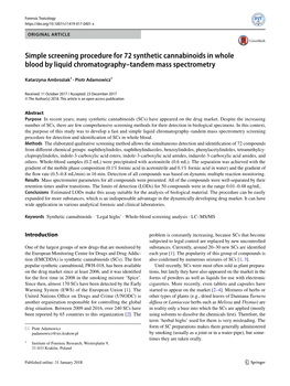 Simple Screening Procedure for 72 Synthetic Cannabinoids in Whole Blood by Liquid Chromatography–Tandem Mass Spectrometry