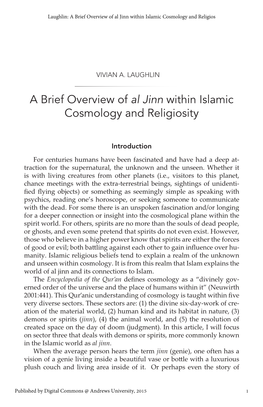 A Brief Overview of Al Jinn Within Islamic Cosmology and Religiosity