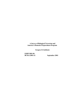 A Survey of Biological Terrorism and America's Domestic Preparedness