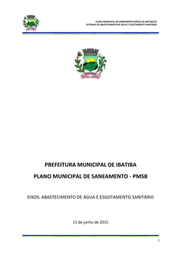 Prefeitura Municipal De Ibatiba Plano Municipal De Saneamento - Pmsb
