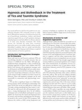 Hypnosis and Biofeedback in the Treatment of Tics And