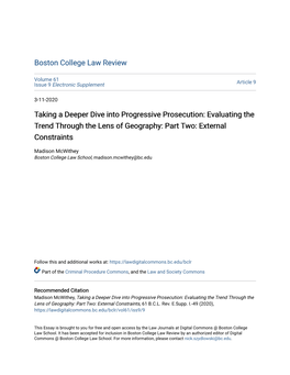 Taking a Deeper Dive Into Progressive Prosecution: Evaluating the Trend Through the Lens of Geography: Part Two: External Constraints