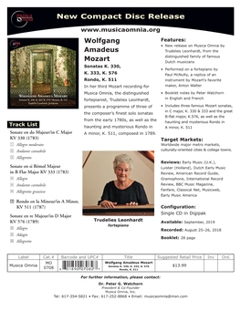 New Compact Disc Release Wolfgang Amadeus Mozart