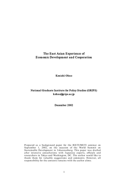 The East Asian Experience of Economic Development and Cooperation