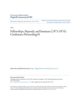 Fellowships, Stipends, and Seminars (1973-1974): Conference Proceeding 01