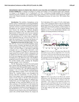 Phosphorus Results from the Apxs in Gale Crater: Occurrence and Evidence of in Situ Mobility