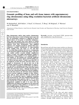 ONCOGENOMICS Genomic Proﬁling of Bone and Soft Tissue Tumors with Supernumerary Ring Chromosomes Using Tiling Resolution Bacterial Artiﬁcial Chromosome Microarrays