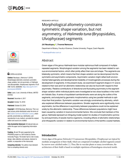 Morphological Allometry Constrains Symmetric Shape Variation, but Not Asymmetry, of Halimeda Tuna (Bryopsidales, Ulvophyceae) Segments