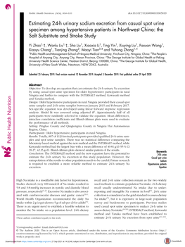 Estimating 24-H Urinary Sodium Excretion from Casual Spot Urine Specimen Among Hypertensive Patients in Northwest China: the Salt Substitute and Stroke Study