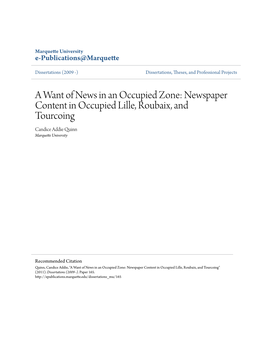 Newspaper Content in Occupied Lille, Roubaix, and Tourcoing Candice Addie Quinn Marquette University