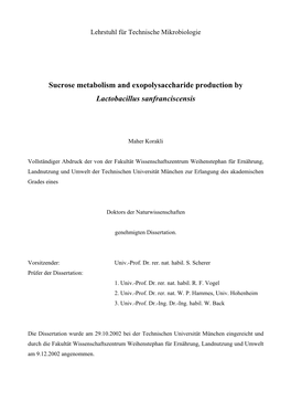 Sucrose Metabolism and Exopolysaccharide Production by Lactobacillus Sanfranciscensis