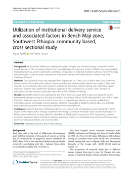 Utilization of Institutional Delivery Service and Associated Factors In