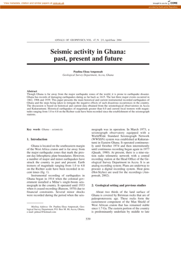 Seismic Activity in Ghana: Past, Present and Future