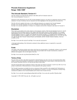 The Unicode Standard, Version 4.1 This File Contains an Excerpt from the Character Code Tables and List of Character Names for the Unicode Standard, Version 4.1