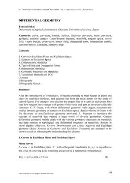 Differential Geometry - Takashi Sakai