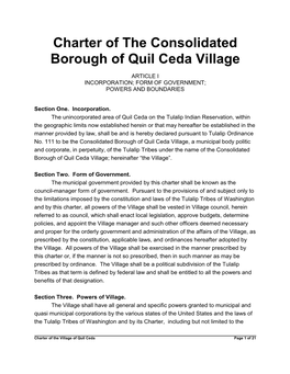 Charter of the Consolidated Borough of Quil Ceda Village