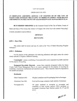 BE IT HEREBY ORDAINED, by the Common Council of the City of Salem, County of County Solid Waste Management Plan to Be Source