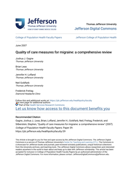 Quality of Care Measures for Migraine: a Comprehensive Review