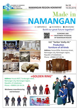 Made in NAMANGAN : Na@Chamber.Uz : Nm.Chamber.Uz : @Nmchamber Build Our Great Future Together!