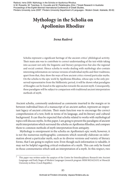 Mythology in the Scholia on Apollonius Rhodius1