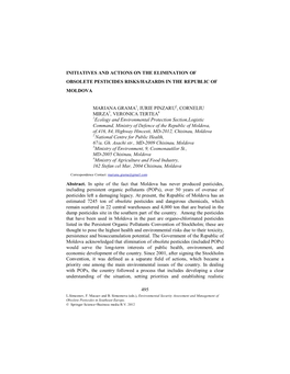 495 Initiatives and Actions on the Elimination of Obsolete Pesticides Risks/Hazards in the Republic of Moldova Mariana Grama1