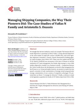 Managing Shipping Companies, the Way Their Pioneers Did: the Case-Studies of Vafias N Family and Aristotelis S. Onassis