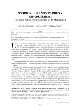 OSORIOS, BOLAÑOS, PARDOS Y RIBADENEIRAS: Las Casas Nobles Lucenses,Camino De La Modernidad