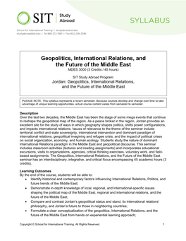 Geopolitics, International Relations, and the Future of the Middle East MDES 3000 (3 Credits / 45 Hours)