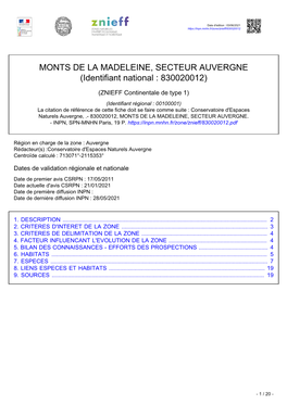 MONTS DE LA MADELEINE, SECTEUR AUVERGNE (Identifiant National : 830020012)