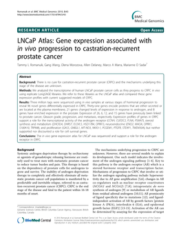 Lncap Atlas: Gene Expression Associated with in Vivo Progression