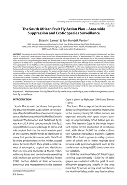 The South African Fruit Fly Action Plan – Area-Wide Suppression and Exotic Species Surveillance