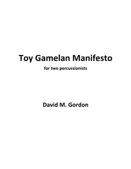 Toy Gamelan Manifesto