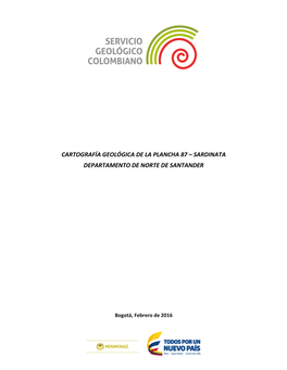 Cartografía Geológica De La Plancha 87 – Sardinata Departamento De Norte De Santander