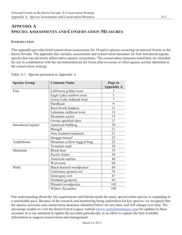 Appendix a Species Assessments and Conservation Measures