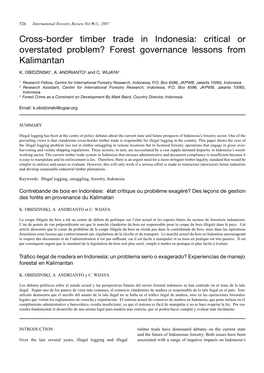 Cross-Border Timber Trade in Indonesia: Critical Or Overstated Problem? Forest Governance Lessons from Kalimantan