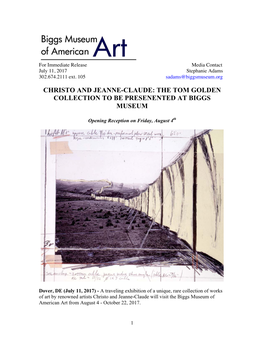 Christo and Jeanne-Claude: the Tom Golden Collection to Be Presenented at Biggs Museum