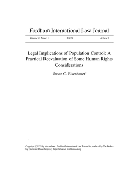 Legal Implications of Population Control: a Practical Reevaluation of Some Human Rights Considerations