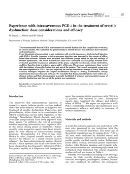 Experience with Intracavernous PGE-1 in the Treatment of Erectile Dysfunction: Dose Considerations and Ef®Cacy