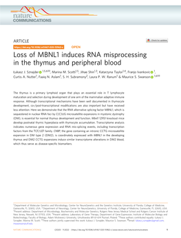 Loss of MBNL1 Induces RNA Misprocessing in the Thymus and Peripheral Blood ✉ Łukasz J