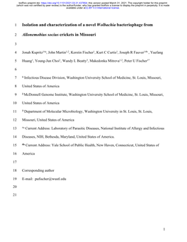 Isolation and Characterization of a Novel Wolbachia Bacteriophage From