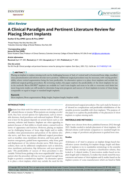 A Clinical Paradigm and Pertinent Literature Review for Placing Short Implants Suellan G